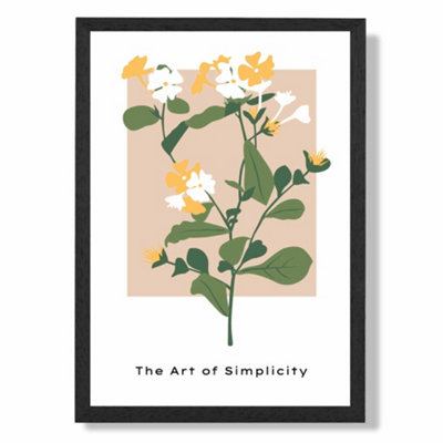 Artze Wall Art Wildflower In Green And Beige Flower Market Minimalist Art Print With Black Frame Size: A4 from B&Q