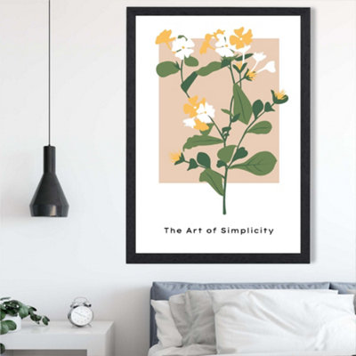 Artze Wall Art Wildflower In Green And Beige Flower Market Minimalist Framed Print Size: A2 With Black Frame from B&Q