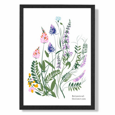 Artze Wall Art Blue And Purple Wild Flowers Flower Market Simplicity Art Print With Black Frame Size: A4 from B&Q