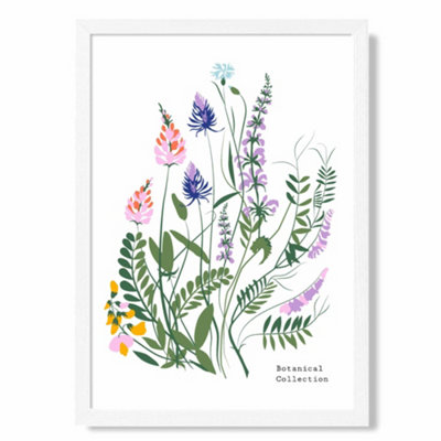 Artze Wall Art Blue And Purple Wild Flowers Flower Market Simplicity Art Print With White Frame Size: A4 from B&Q