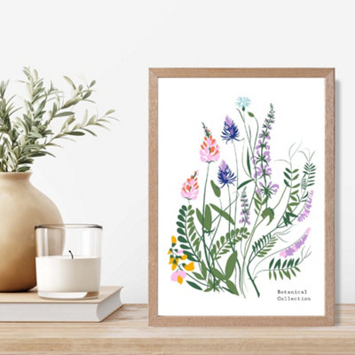 Artze Wall Art Blue And Purple Wild Flowers Flower Market Simplicity Framed Print Size: A4 With Oak Frame from B&Q