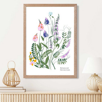 Artze Wall Art Blue And Purple Wild Flowers Flower Market Simplicity Framed Print Size: A3 With Oak Frame from B&Q