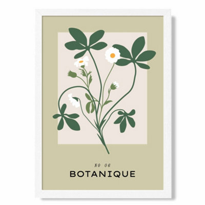 Artze Wall Art Green And Beige Wildflower Flower Market Simplicity Art Print With White Frame Size: A4 from B&Q