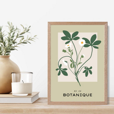Artze Wall Art Green And Beige Wildflower Flower Market Simplicity Framed Print Size: A4 With Oak Frame from B&Q