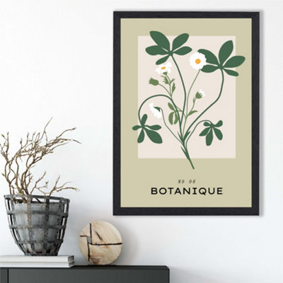 Artze Wall Art Green And Beige Wildflower Flower Market Simplicity Framed Print Size: A3 With Black Frame from B&Q