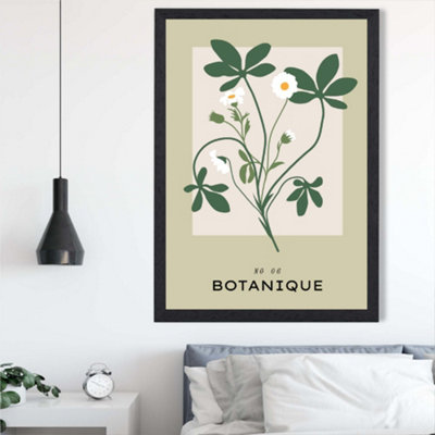 Artze Wall Art Green And Beige Wildflower Flower Market Simplicity Framed Print Size: A2 With Black Frame from B&Q