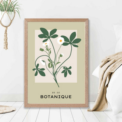 Artze Wall Art Green And Beige Wildflower Flower Market Simplicity Framed Print Size: A2 With Oak Frame from B&Q