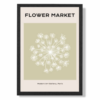 Artze Wall Art Green And Beige Dandelion Flower Market Simplicity Art Print With Black Frame Size: A4 from B&Q
