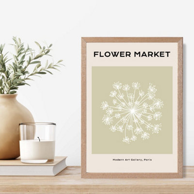 Artze Wall Art Green And Beige Dandelion Flower Market Simplicity Framed Print Size: A4 With Oak Frame from B&Q