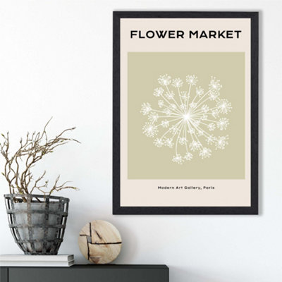 Artze Wall Art Green And Beige Dandelion Flower Market Simplicity Framed Print Size: A3 With Black Frame from B&Q