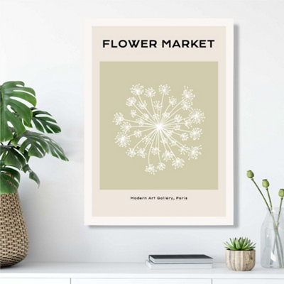 Artze Wall Art Green And Beige Dandelion Flower Market Simplicity Framed Print Size: A3 With White Frame from B&Q