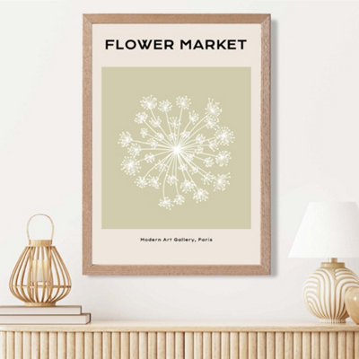 Artze Wall Art Green And Beige Dandelion Flower Market Simplicity Framed Print Size: A3 With Oak Frame from B&Q