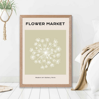 Artze Wall Art Green And Beige Dandelion Flower Market Simplicity Framed Print Size: A2 With Oak Frame from B&Q
