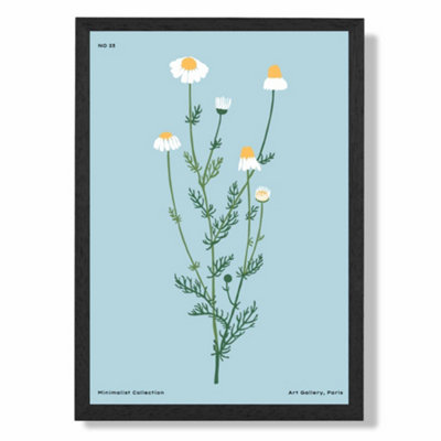 Artze Wall Art Blue Daisies Flower Market Minimalist Art Print With Black Frame Size: A4 from B&Q