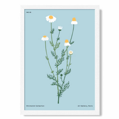 Artze Wall Art Blue Daisies Flower Market Minimalist Art Print With White Frame Size: A4 from B&Q