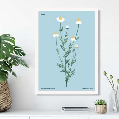 Artze Wall Art Blue Daisies Flower Market Minimalist Framed Print Size: A3 With White Frame from B&Q