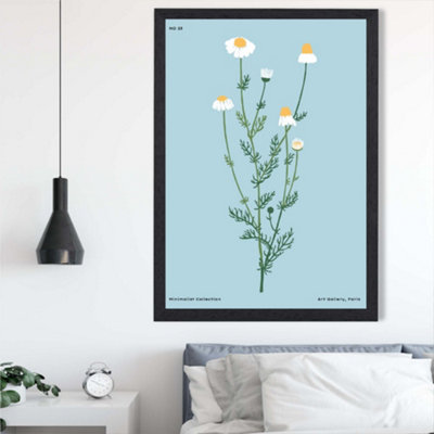 Artze Wall Art Blue Daisies Flower Market Minimalist Framed Print Size: A2 With Black Frame from B&Q