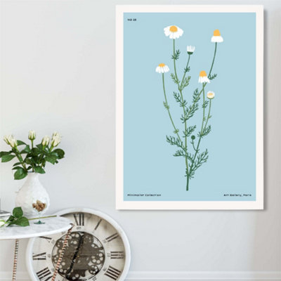 Artze Wall Art Blue Daisies Flower Market Minimalist Framed Print Size: A2 With White Frame from B&Q