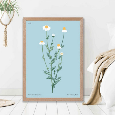 Artze Wall Art Blue Daisies Flower Market Minimalist Framed Print Size: A2 With Oak Frame from B&Q