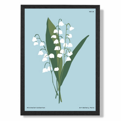 Artze Wall Art Blue Lilly Of The Valley Flower Market Minimalist Art Print With Black Frame Size: A4 from B&Q