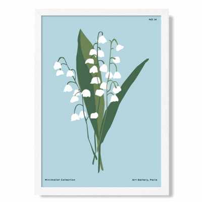 Artze Wall Art Blue Lilly Of The Valley Flower Market Minimalist Art Print With White Frame Size: A4 from B&Q
