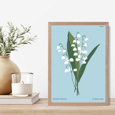 Artze Wall Art Blue Lilly Of The Valley Flower Market Minimalist Framed Print Size: A4 With Oak Frame from B&Q