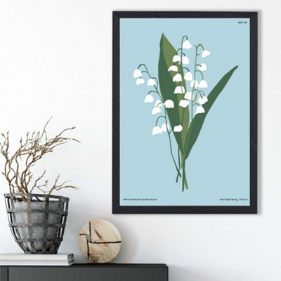Artze Wall Art Blue Lilly Of The Valley Flower Market Minimalist Framed Print Size: A3 With Black Frame from B&Q
