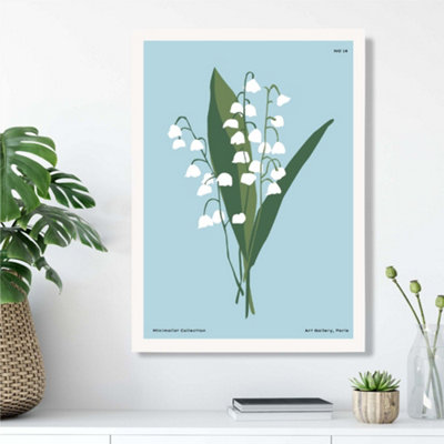 Artze Wall Art Blue Lilly Of The Valley Flower Market Minimalist Framed Print Size: A3 With White Frame from B&Q