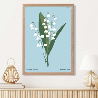 Artze Wall Art Blue Lilly Of The Valley Flower Market Minimalist Framed Print Size: A3 With Oak Frame from B&Q