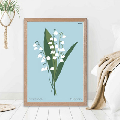 Artze Wall Art Blue Lilly Of The Valley Flower Market Minimalist Framed Print Size: A2 With Oak Frame from B&Q