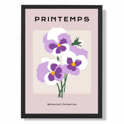 Artze Wall Art Purple Pansies Flower Market Simplicity Art Print With Black Frame Size: A4 from B&Q