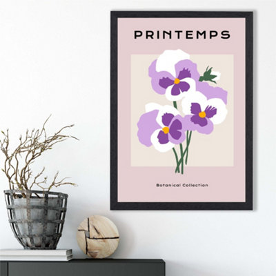 Artze Wall Art Purple Pansies Flower Market Simplicity Framed Print Size: A3 With Black Frame from B&Q