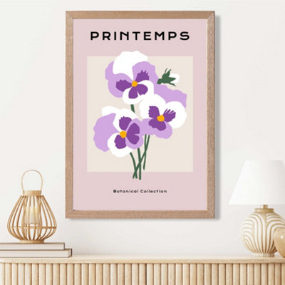 Artze Wall Art Purple Pansies Flower Market Simplicity Framed Print Size: A3 With Oak Frame from B&Q