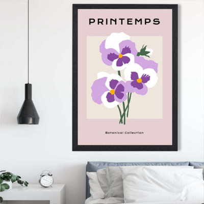 Artze Wall Art Purple Pansies Flower Market Simplicity Framed Print Size: A2 With Black Frame from B&Q