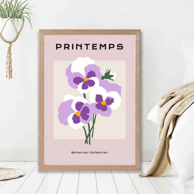 Artze Wall Art Purple Pansies Flower Market Simplicity Framed Print Size: A2 With Oak Frame from B&Q