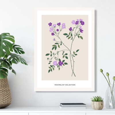 Artze Wall Art Purple Vinca Plant Flower Market Minimalist Framed Print Size: A3 With White Frame from B&Q