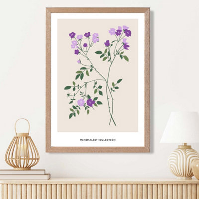 Artze Wall Art Purple Vinca Plant Flower Market Minimalist Framed Print Size: A3 With Oak Frame from B&Q