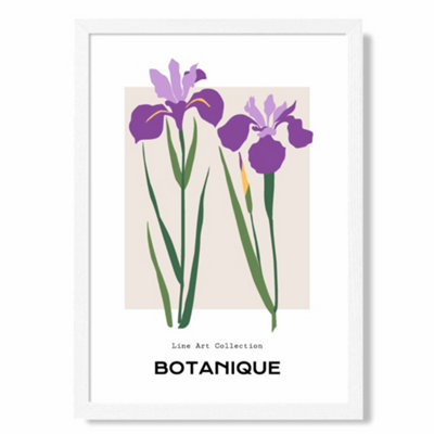 Artze Wall Art Purple Iris Plants Flower Market Minimalist Art Print With White Frame Size: A4 from B&Q
