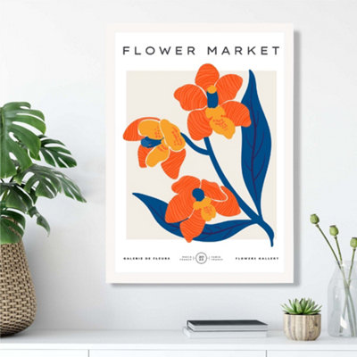 Artze Wall Art Orange And Blue Wildflower Flower Market Exhibition Framed Print Size: A3 With White Frame from B&Q