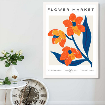 Artze Wall Art Orange And Blue Wildflower Flower Market Exhibition Framed Print Size: A2 With White Frame from B&Q