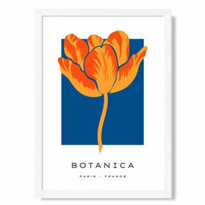 Artze Wall Art Orange And Blue Tulip Flower Market Exhibition Art Print With White Frame Size: A4 from B&Q