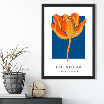 Artze Wall Art Orange And Blue Tulip Flower Market Exhibition Framed Print Size: A3 With Black Frame from B&Q