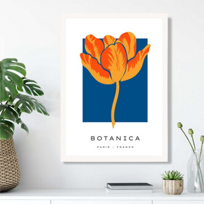 Artze Wall Art Orange And Blue Tulip Flower Market Exhibition Framed Print Size: A3 With White Frame from B&Q