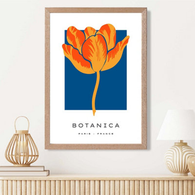 Artze Wall Art Orange And Blue Tulip Flower Market Exhibition Framed Print Size: A3 With Oak Frame from B&Q