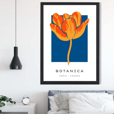 Artze Wall Art Orange And Blue Tulip Flower Market Exhibition Framed Print Size: A2 With Black Frame from B&Q