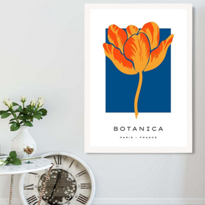 Artze Wall Art Orange And Blue Tulip Flower Market Exhibition Framed Print Size: A2 With White Frame from B&Q