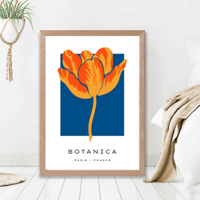 Artze Wall Art Orange And Blue Tulip Flower Market Exhibition Framed Print Size: A2 With Oak Frame from B&Q