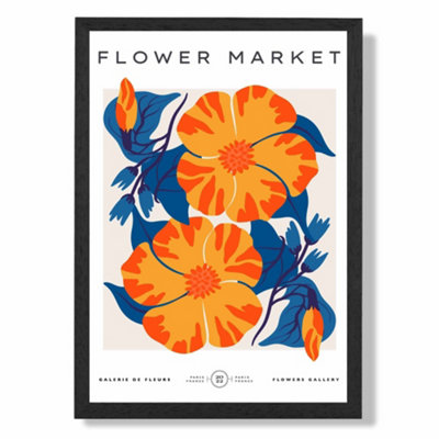 Artze Wall Art Orange And Blue Cosmos Flower Market Exhibition Art Print With Black Frame Size: A4 from B&Q