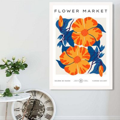 Artze Wall Art Orange And Blue Cosmos Flower Market Exhibition Framed Print Size: A2 With White Frame from B&Q