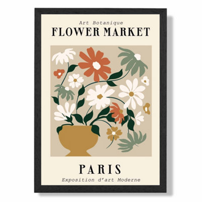 Artze Wall Art Paris Beige And Green Flower Market Exhibition Art Print With Black Frame Size: A4 from B&Q